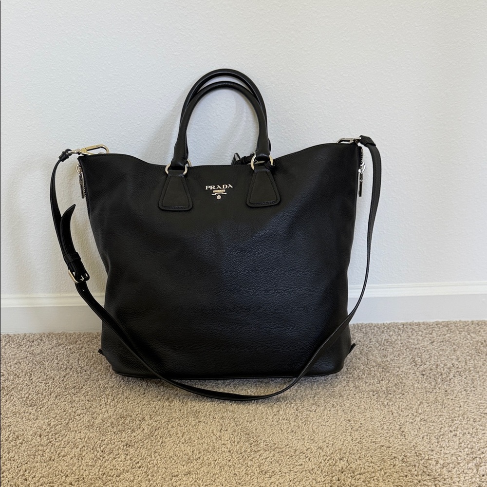 Prada Black Pebbled Leather Tote